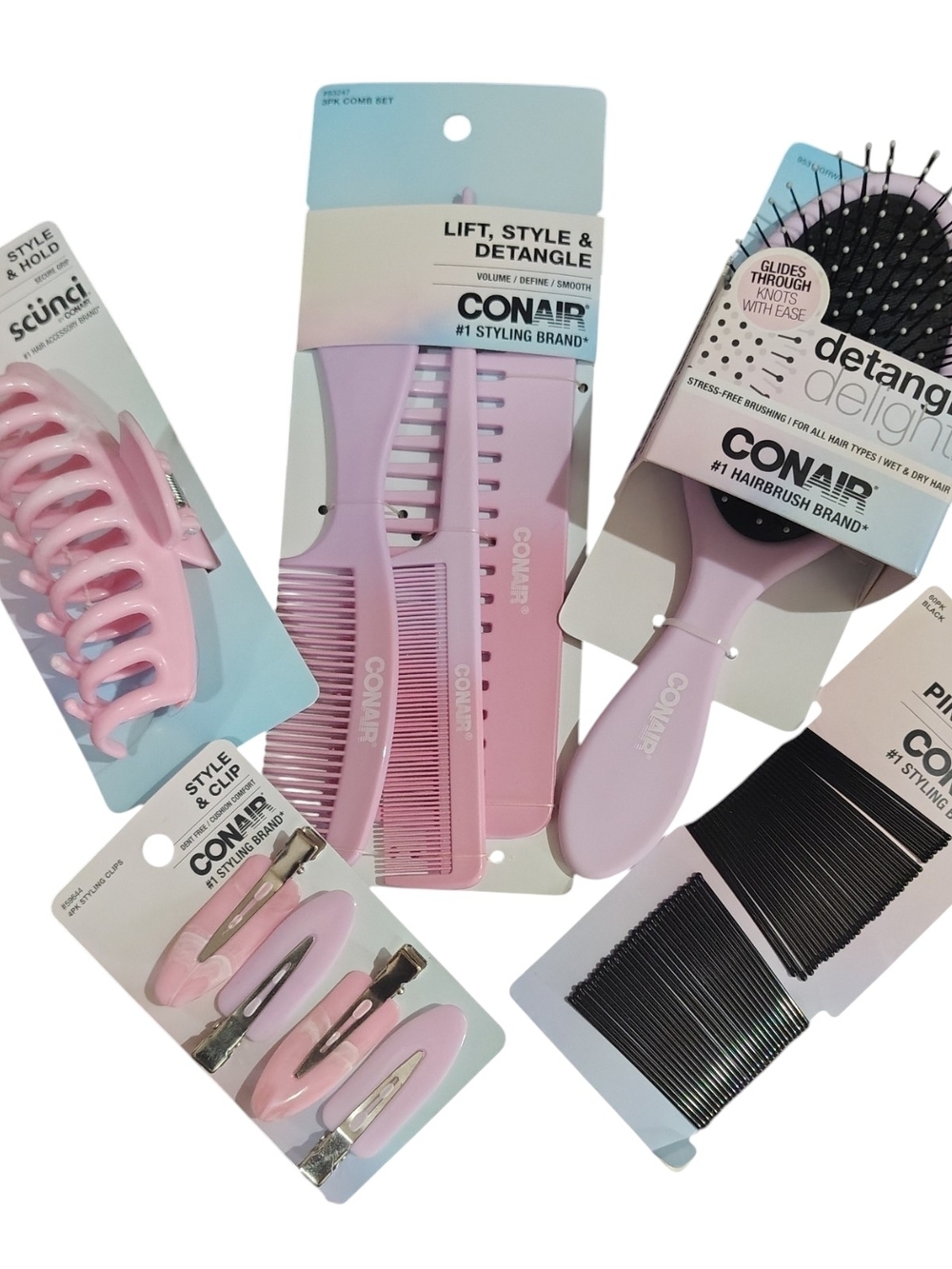 Conair Pink Hair Tool Set – Brushes, Combs & Clips